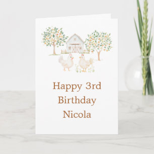 Carte Fête d'anniversaire à la ferme des poules mignonne