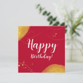 Carte Fête d'anniversaire abstraite moderne sur or rouge (Debout devant)