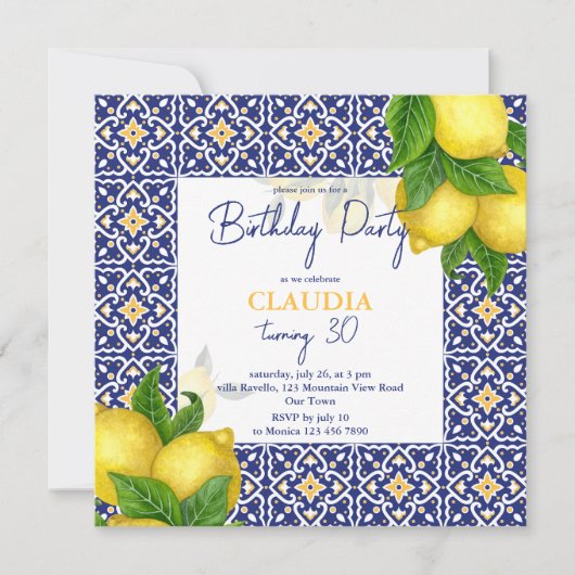 Carte Fête d'anniversaire Amalfi Positano en tuiles bleu (Devant)