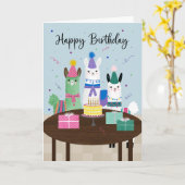 Carte Fête d'anniversaire avec des lamas (Fleur jaune)