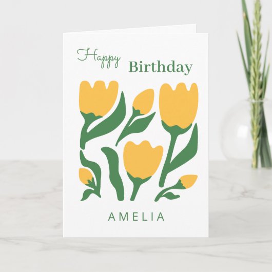 Carte Fête d'anniversaire avec fleur de tulipe minimalis (Devant)