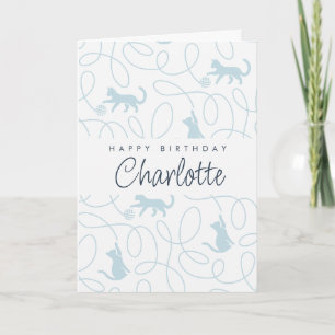 Carte Fête d'anniversaire avec motif de chat bleu clair