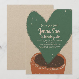 Carte Fête d'anniversaire avec plante à cœur de cactus K