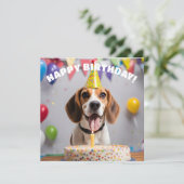 Carte Fête d'anniversaire beagle (Debout devant)