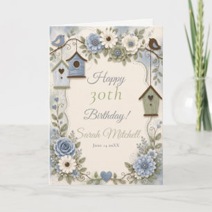 Carte Fête d'anniversaire Bleu Poussiéreux et Vert Sauge