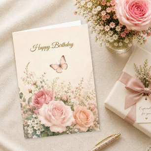 Carte Fete d'anniversaire chrétienne Papillon Blush Rose