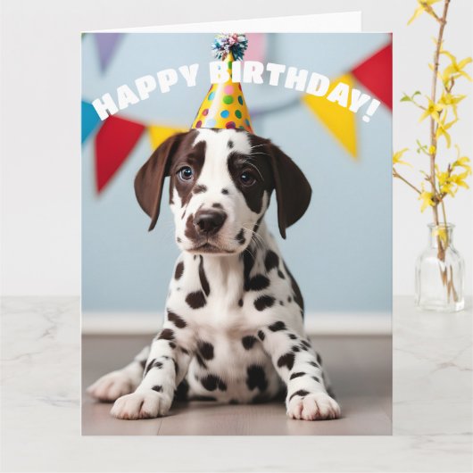 Carte Fête d'anniversaire dalmate (Fleur jaune)