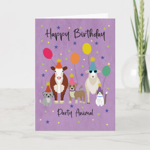 Carte Fête d'anniversaire d'animal avec ballons