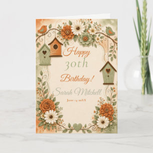 Carte Fête d'anniversaire d'automne orange brûlé vert sa