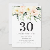 Carte Fête d'anniversaire de 30 ans à thème floral aquar (Devant)