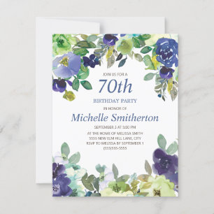 Carte Fête d'anniversaire de 70 ans Navy Blue Sage Green