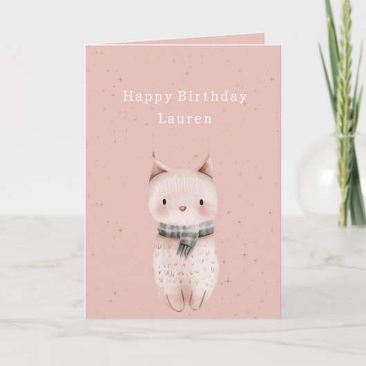 Carte Fête d'anniversaire de chat rose tendre (Devant)