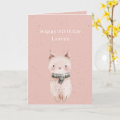 Carte Fête d'anniversaire de chat rose tendre (Fleur jaune)