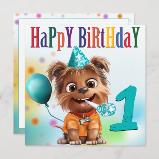 Carte Fête d'anniversaire de chien (Devant / Derrière)