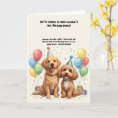 Carte Fête d'anniversaire de chiens mignons (Fleur jaune)