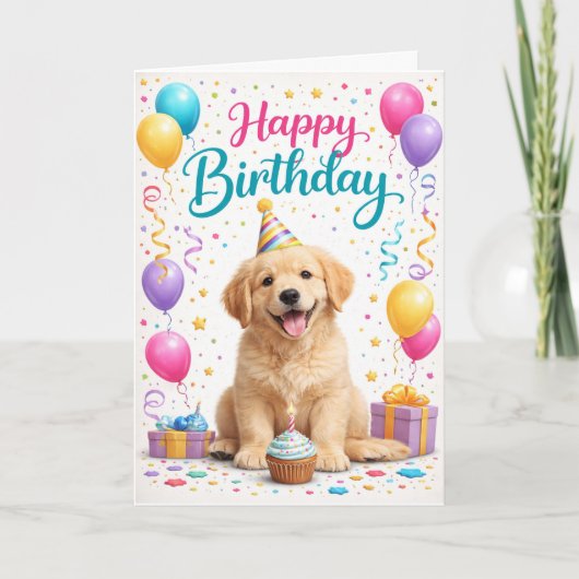 Carte Fête d'anniversaire de chiot mignon (Devant)