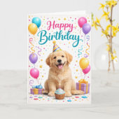 Carte Fête d'anniversaire de chiot mignon (Fleur jaune)