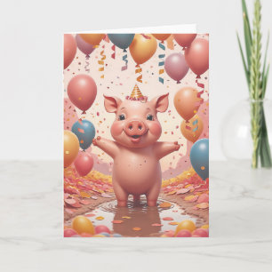 Carte Fête d'anniversaire de cochon