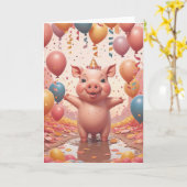 Carte Fête d'anniversaire de cochon (Fleur jaune)