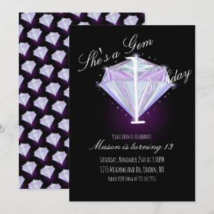 Carte Fête d'anniversaire de cristal de gemme violette p
