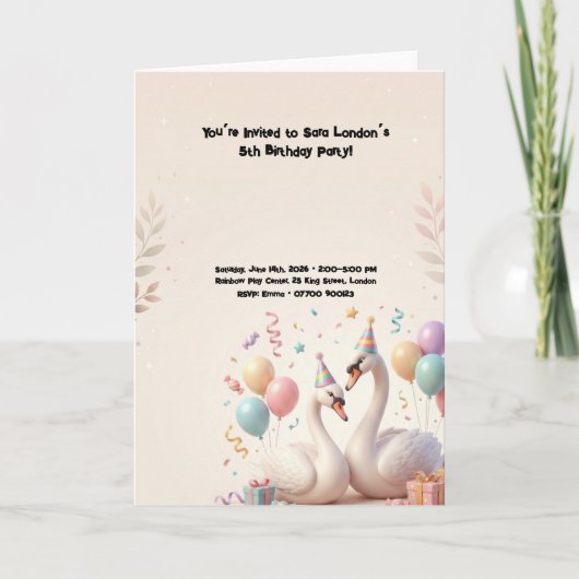 Carte Fête d'anniversaire de cygne mignon (Devant)