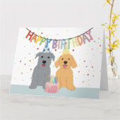 Carte Fête d'anniversaire de deux chiens (Fleur jaune)