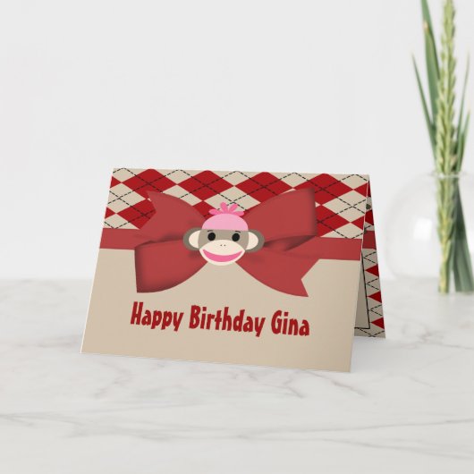 Carte Fête d'anniversaire de guingan de fille de singe (Devant)