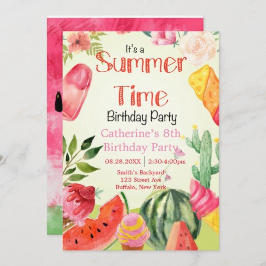 Carte Fête d'anniversaire de la pastèque (Devant / Derrière)