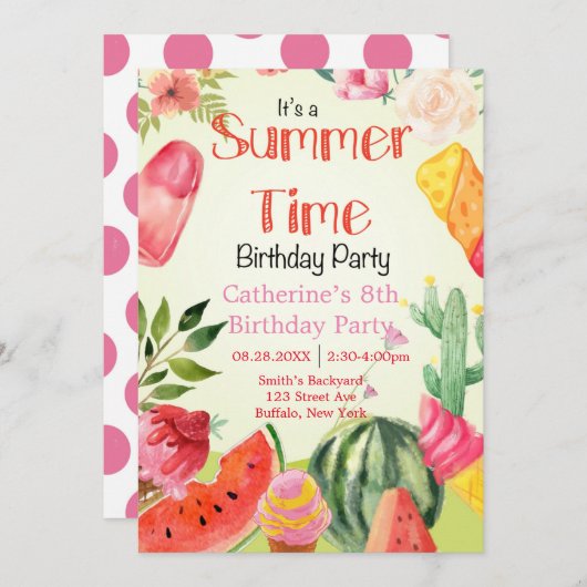 Carte Fête d'anniversaire de la pastèque (Devant / Derrière)