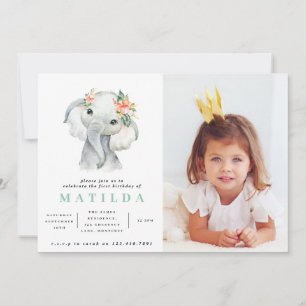Carte Fête d'anniversaire de la petite fille d'éléphant 