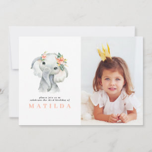 Carte Fête d'anniversaire de la petite fille d'éléphant 