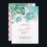 Carte Fête d'anniversaire de la tortue marine Feuille tr<br><div class="desc">Vous planifiez une fête d'anniversaire sur le thème du luau ? Cette charmante invitation comprend le nom de votre fille dans une typographie manuscrite moderne avec détails d'événement dans une police serif classique. Une arête de ma tortue marine d'origine et de mes feuilles de palmiers monstères dans les tons bleus,...</div>