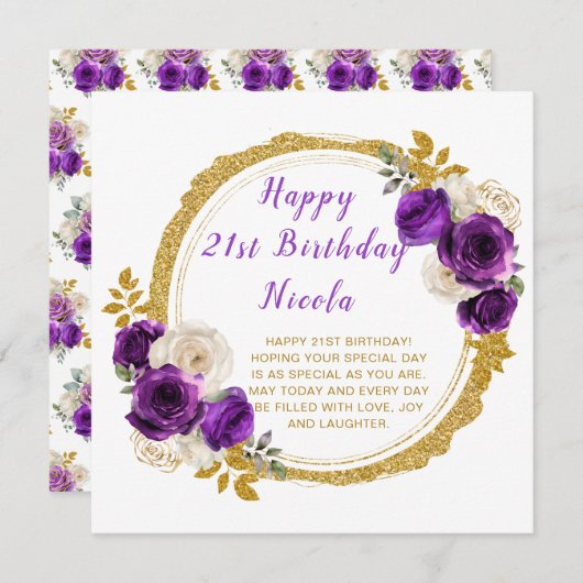 Carte Fête d'anniversaire de l'élégante fleur violet fon (Devant / Derrière)
