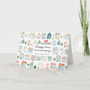 Carte Fête d'anniversaire de maison de ville à l'aquarel