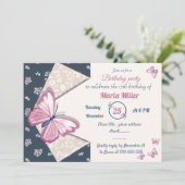 Carte fête d'anniversaire de papillon bleu marine (Debout devant)