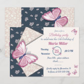 Carte fête d'anniversaire de papillon bleu marine (Devant / Derrière)