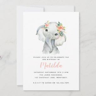 Carte Fête d'anniversaire de petite fille d'éléphant aqu