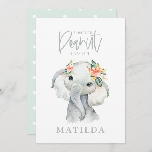 Carte Fête d'anniversaire de petite fille d'éléphant aqu (Devant / Derrière)