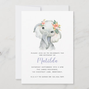 Carte Fête d'anniversaire de petite fille d'éléphant aqu