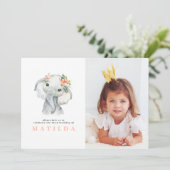 Carte Fête d'anniversaire de petite fille d'éléphant aqu (Debout devant)