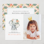 Carte Fête d'anniversaire de petite fille d'éléphant aqu (Devant / Derrière)