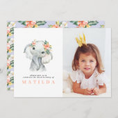 Carte Fête d'anniversaire de petite fille d'éléphant aqu (Devant / Derrière)