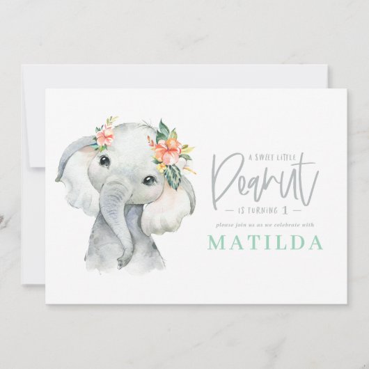 Carte Fête d'anniversaire de petite fille d'éléphant aqu (Devant)