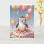 Carte Fête d'anniversaire de pingouin (Fleur jaune)