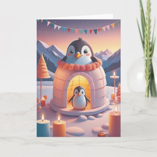 Carte Fête d'anniversaire de pingouin (Devant)