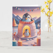 Carte Fête d'anniversaire de pingouin (Fleur jaune)