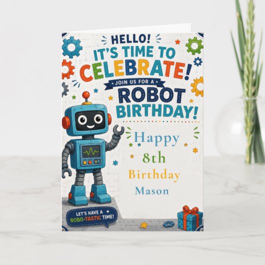 Carte Fête d'anniversaire de robot (Devant)