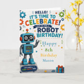 Carte Fête d'anniversaire de robot (Fleur jaune)