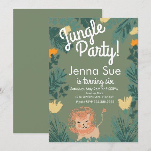 Carte Fête d'anniversaire de safari d'art de lion de jun (Devant / Derrière)