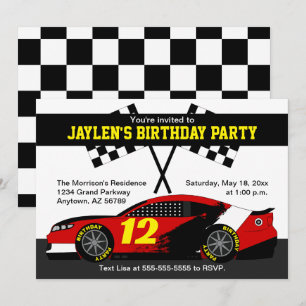 Carte Fête d'anniversaire de voiture de course Rouge Noi